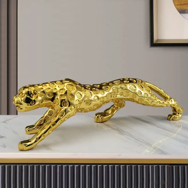 55CM Golden Leopard Cheetah Large Home Office Building Lobby TOP COOL Effective Mascot Business Prosperity Feng Shui Statue Deco