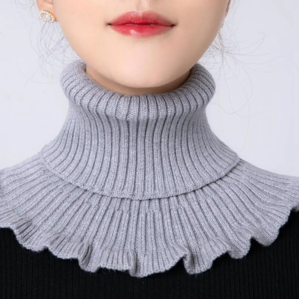 

Windproof Women Autumn And Winter Ruffle Solid Color Wraps Fake Collar Knitted Bib Female Wool Scarf Korean Style Scarves