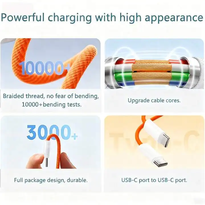 كابل شحن سريع متوافق مع iPhone 17/16/15 USB-C إلى Type C كابل بيانات شحن من النايلون المضفر بطول 3.3/6.6 قدم - 4