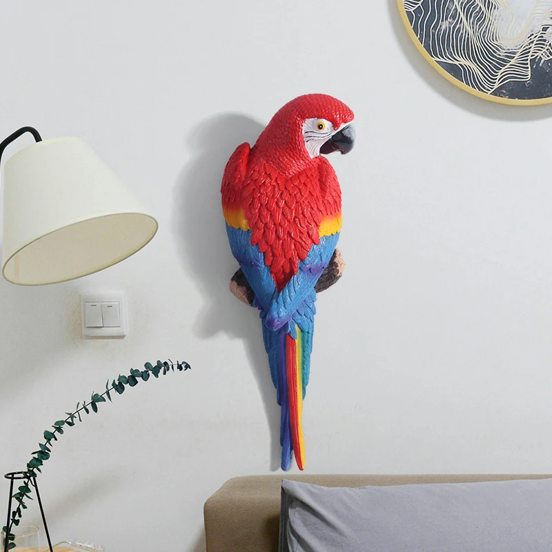

Resin Wall Mounted Parrot Sculpture Outdoor Garden Art Ornament for Patio Backyard Tree Hanging Decor Garden Landscapin Craft