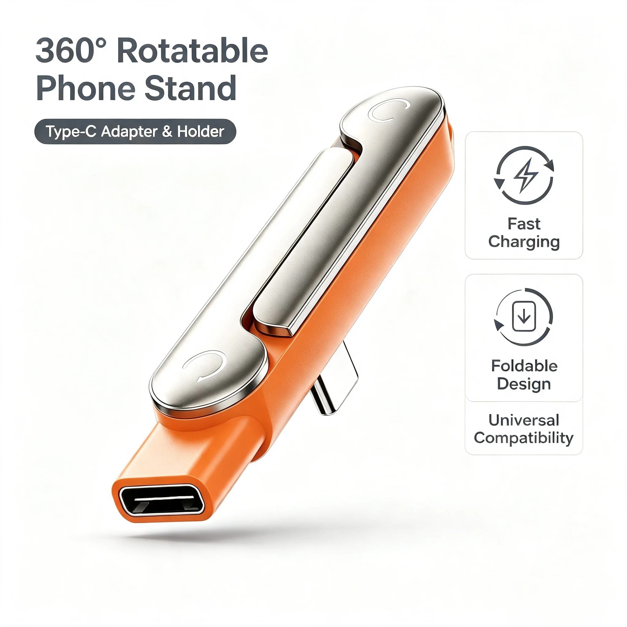 Type C Phone Charging Bracket Adapter 240W Fast Charging OTG USB-C Male to USB-C Female Converter With foldable Holder