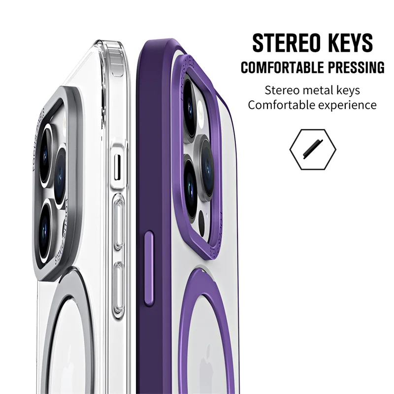 

Phone Case for iPhone 17 Pro Max 16 15 Plus 14 13 12 11 Transparent Protective Case Magnetic MagSafe Bracket Shock Proof Cover