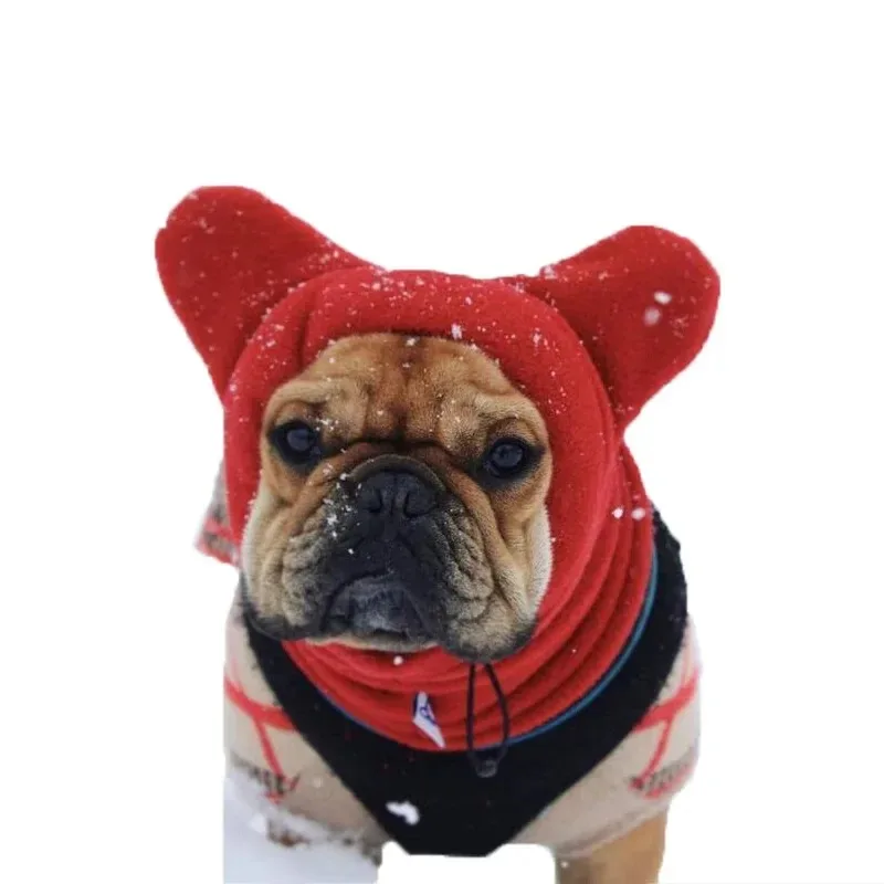 Cute Dog\'s Fleece Bat Hat Soft Warm Adjustable French Bulldogs Winter Hats Pet Supplies