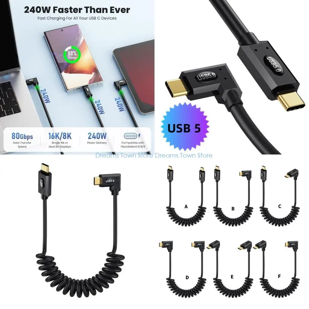 HX6A 240W USB5.0 Cable 80Gbps Data Transfer 16K@60Hz Video Display Cable USB C Data Transfer Fast Charging Cable for Phone