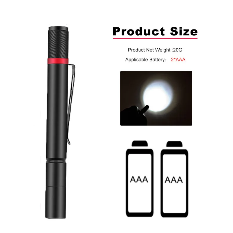 Portable small flashlight, XPE fixed focus household strong light flashlight, portable pupil pen medical LED flashlight AAA