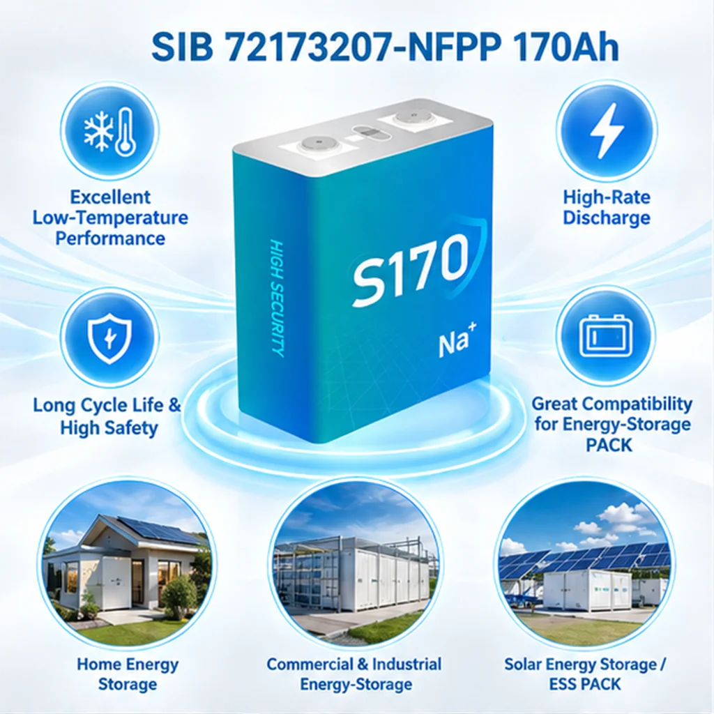 E-power SIB 72173207-NFPP 170Ah 2.85V Sodium Ion Battery Low Temp for DIY Solar Home Storage RV Camper Off-Grid Power Pack