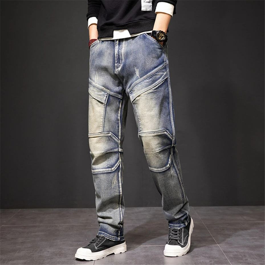 Vintage Punk Jeans Men Plus Size 40 44 Denim Pants Fashion Streetwear Cargo Jeans Pants Plus Size 40 44 Trousers Male Bottoms