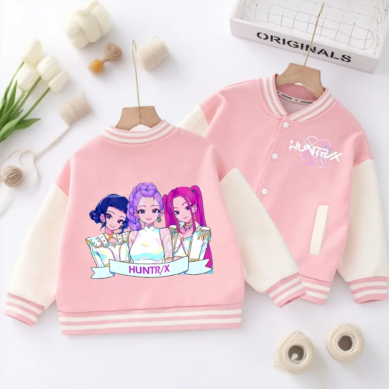 

KPop Demon Hunters Jacket Cardigan Anime Cartoon Rumi Fashion Flying Baseball Uniform Tops Spring Autumn Casual Children Coat
