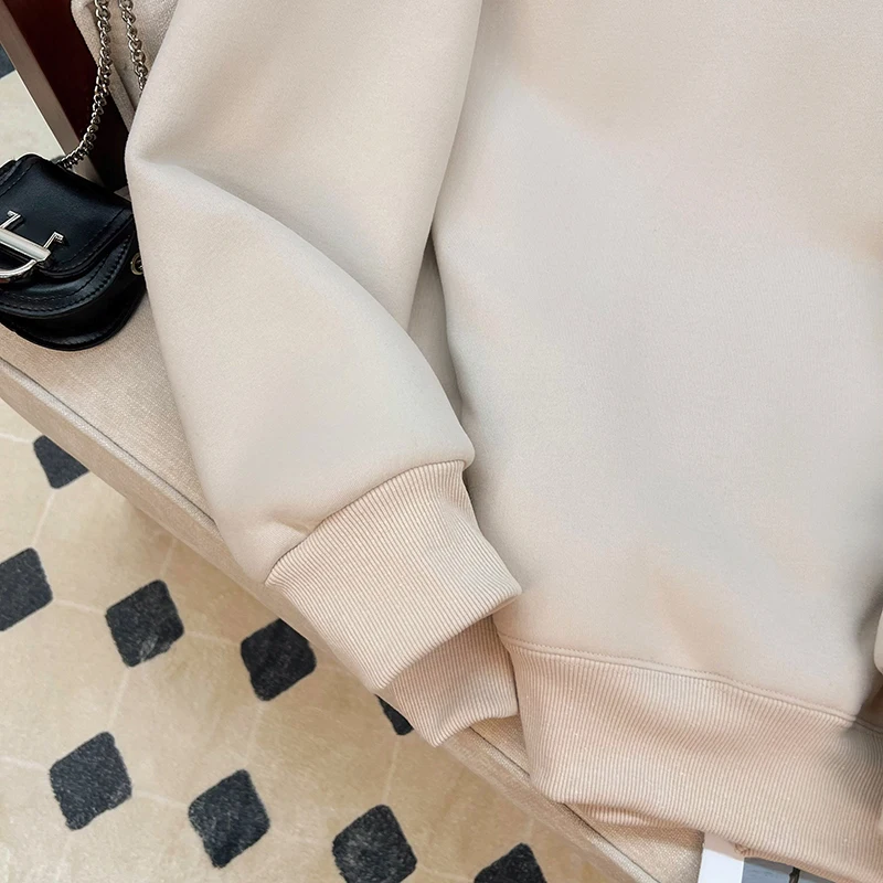 Velvet Thickened 2023 New Winter Ladies One-liner Student Half-high Neck Sweatshirt Women's Warm Jacket Winter Pullover