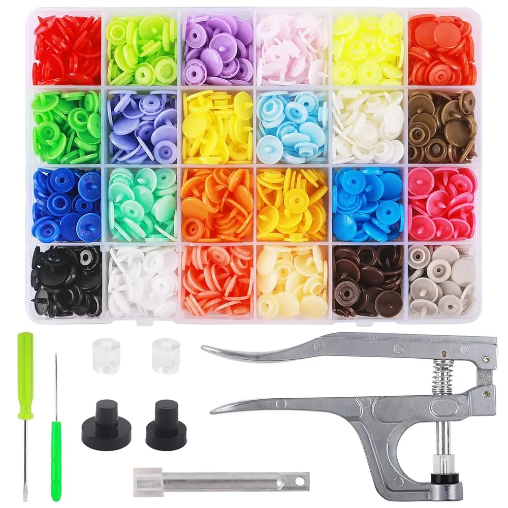 

Набор кнопок-защелок с плоскогубцами, 240 комплектов пластиковых кнопок для ткани, кнопки-защелки T5 и набор плоскогубцев для установки кнопок, стартовый комплект крепежа