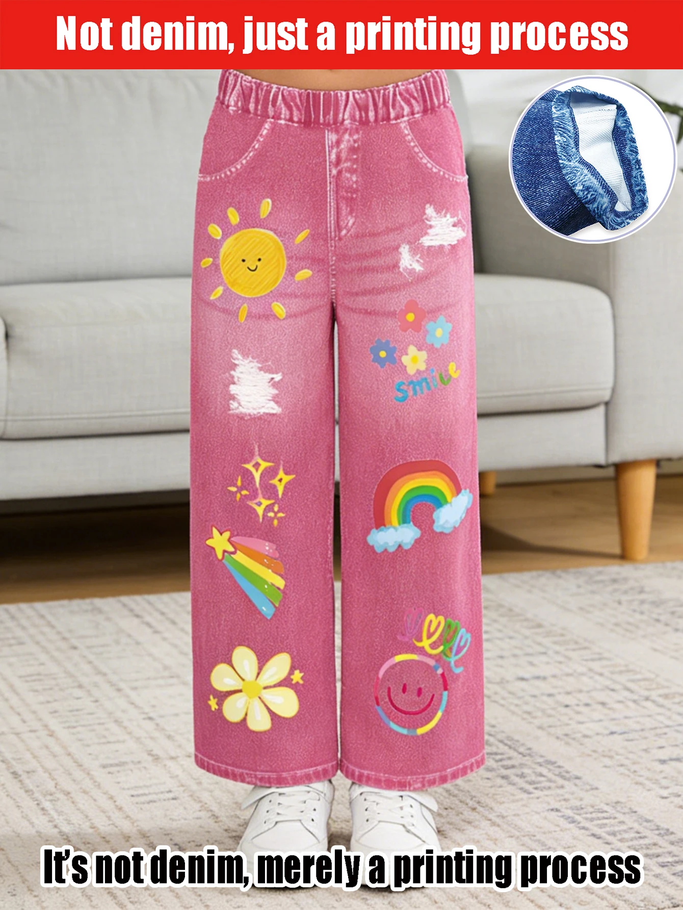 

2026 children's vitality childlike elements ripped simulation jeans