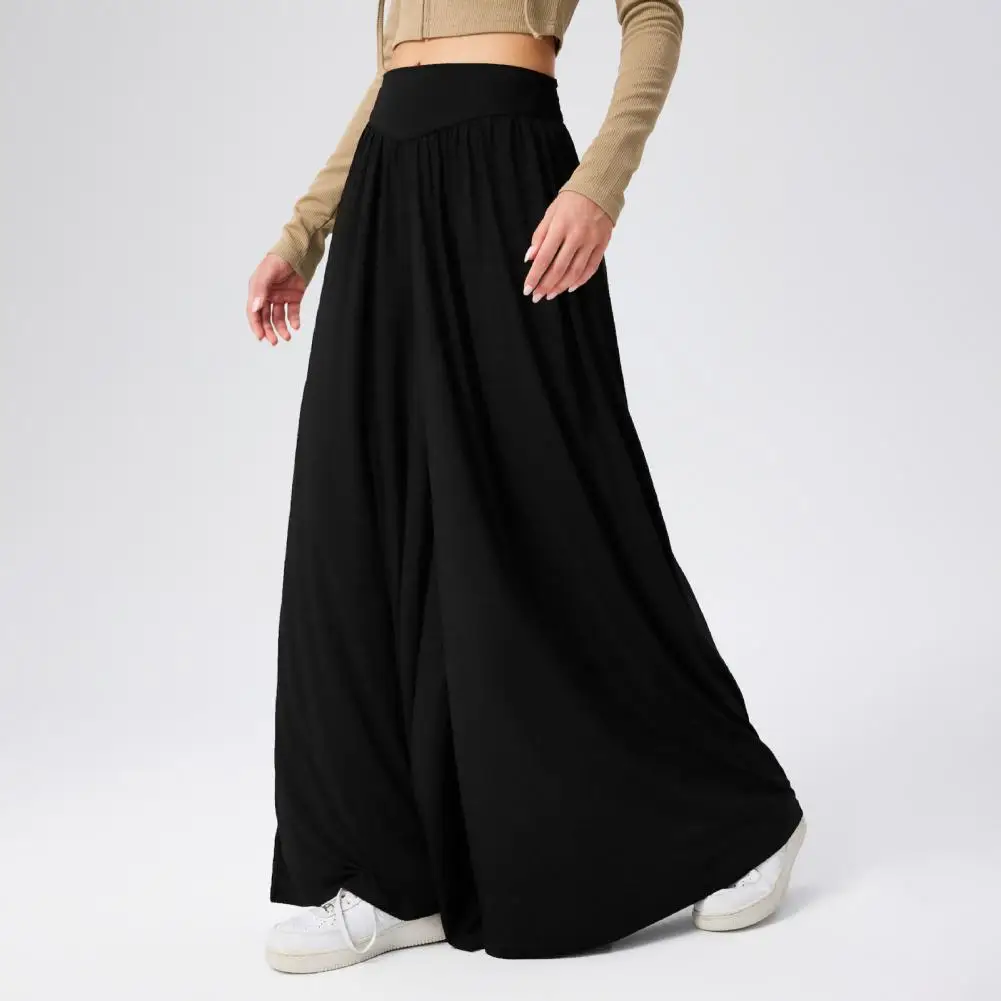 

Summer Women Dance Trousers Loose Fit Solid Color Wide Leg Women Pants Elastic High Waist Long Pants 2024