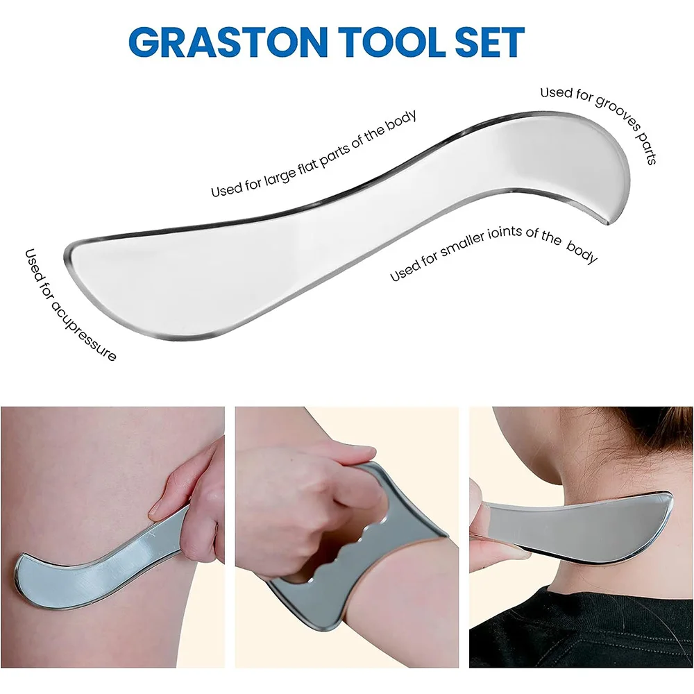 Aço inoxidável Gua Sha Raspagem Massagem Tool Set, raspador muscular, costas, perna, braço, pescoço, ombro, Acupoints corpo inteiro