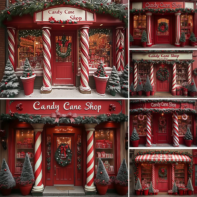 

LS Christmas Candy Shop Backdrop For Festival Party Kids Portrait Photography Background Xmas Tree Wreath Decor Props