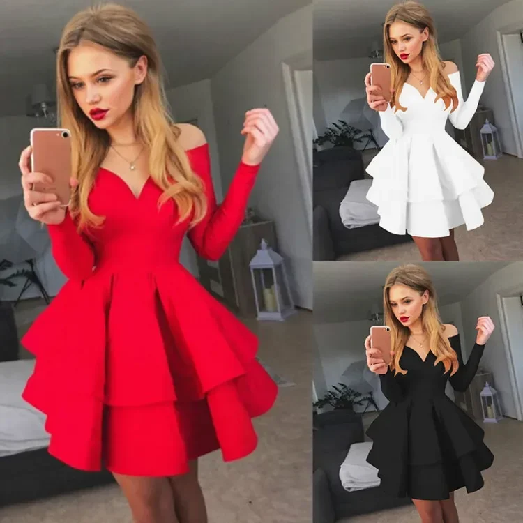 

2023 New Shoulder Elegant Celebrity Runway Party Dress Women Work Wear Business Ruffles A-line Midi Club Dresses Women