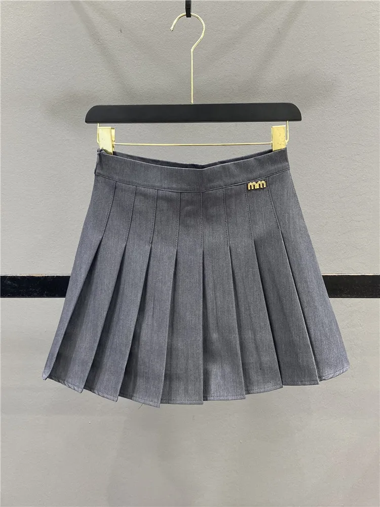 Pleated Mini Skirt Women Summer 2024 High-waisted A Line Skirt Slim Japanese School Uniform Female Clothes Black White Gray