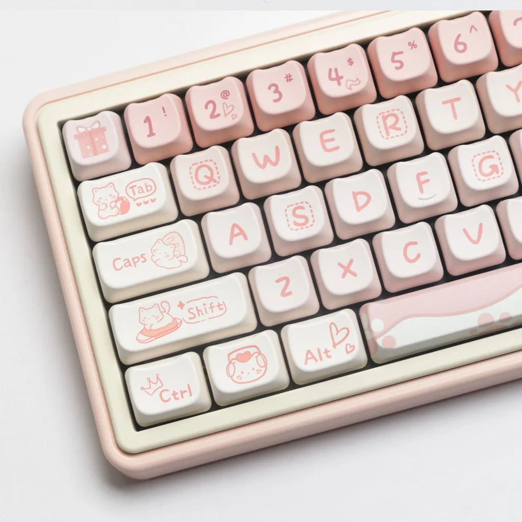 

Lovely Pink Kitten Keycaps MAO Profile PBT Material DYE-SUB Cute Keycap for 61/64/68/84/87/100/104/108 MX Mechanical Keyboard