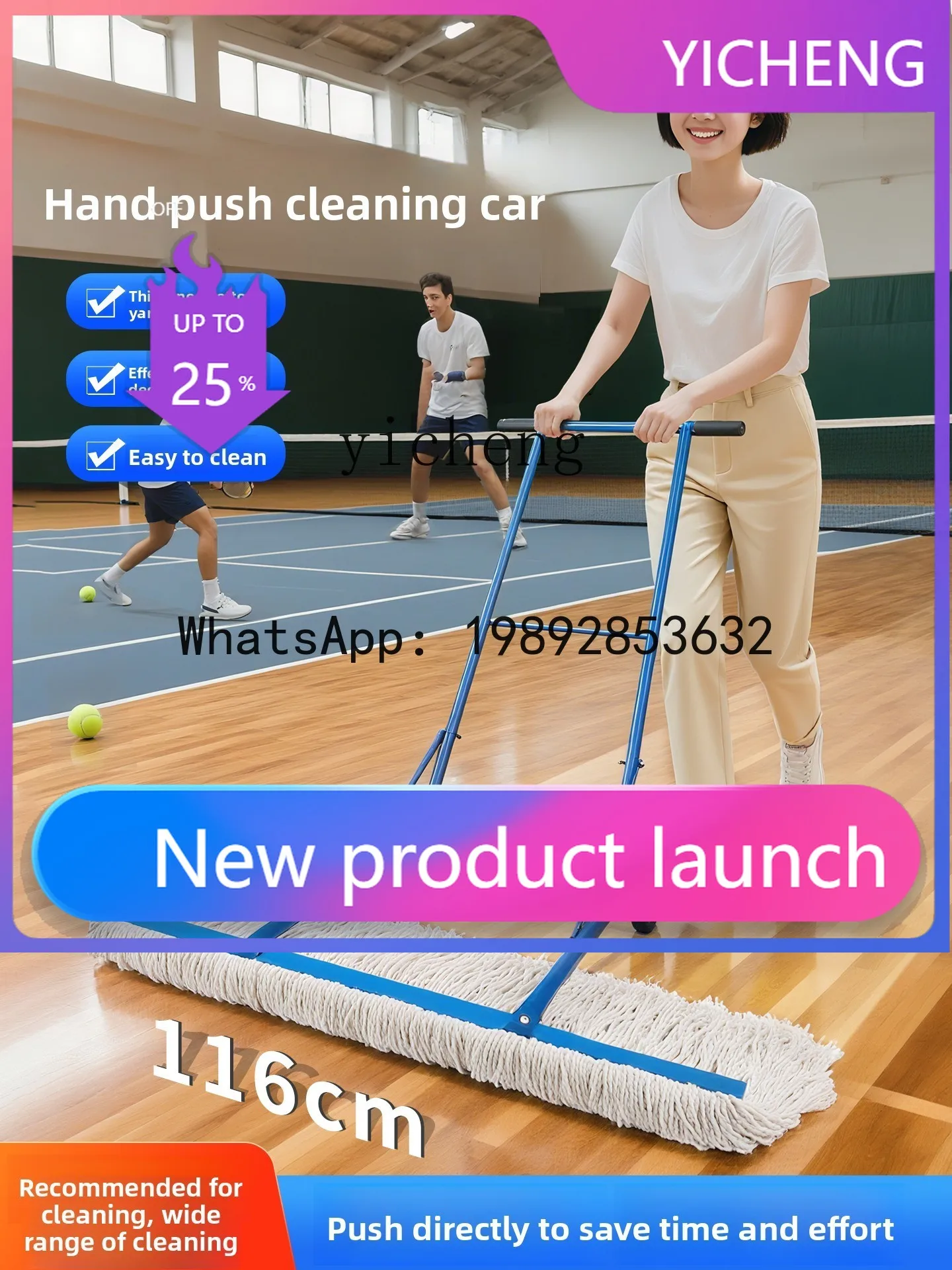 X3  Hand-Push Cleaning Cart for Washing Court Floors, Large Cotton Mop for Large Area Cleaning