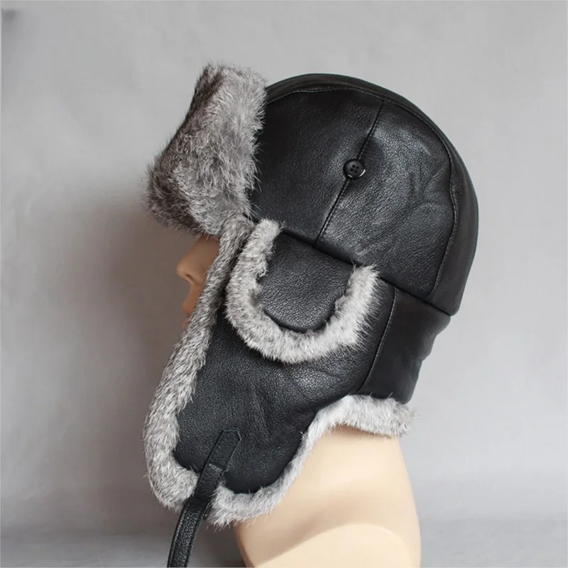 Sheepskin Lei Feng hat fur Men's and women's fashionable day thick leather ear warm old cotton