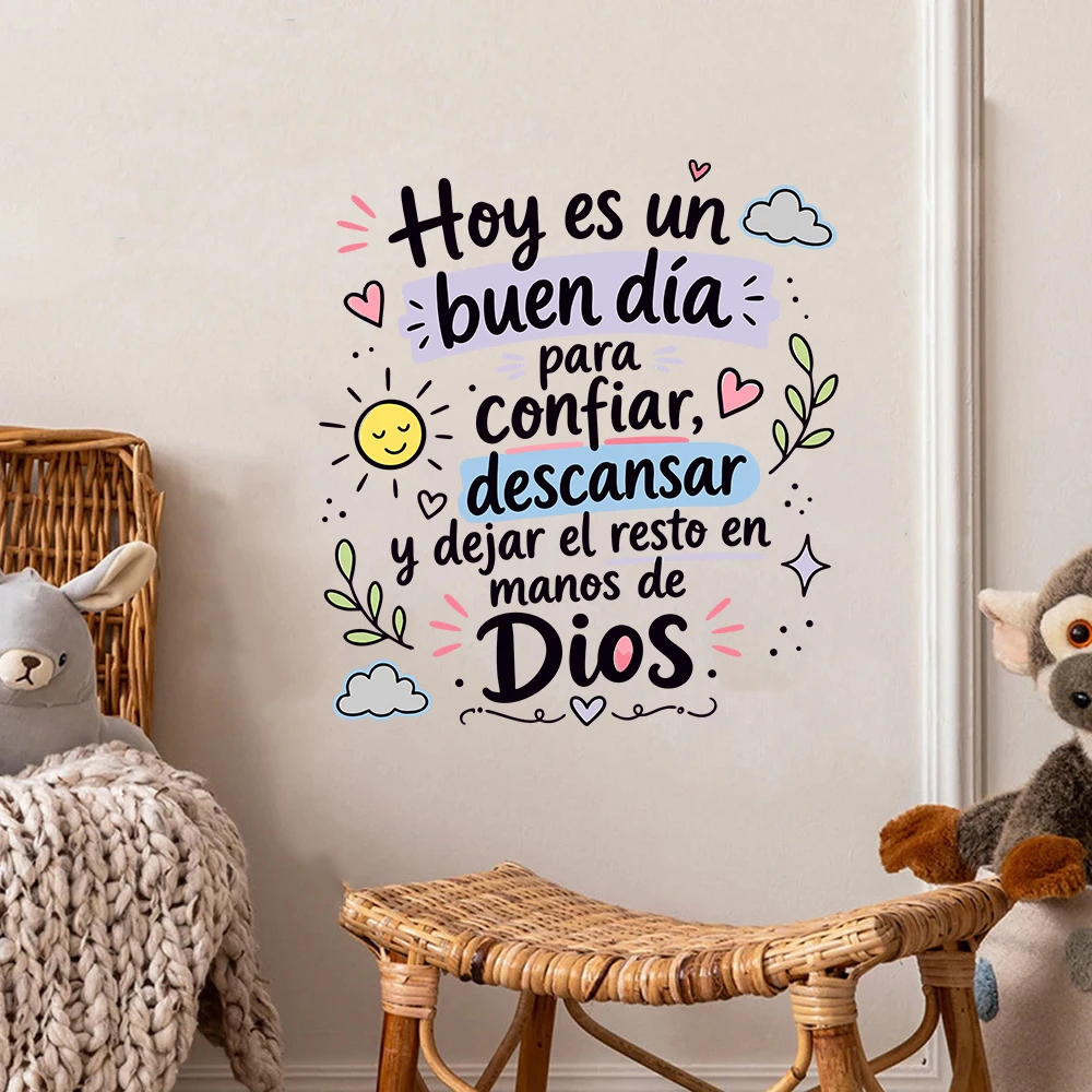 Spanish Bible Verse Sunrise Hearts Wall Decals Good Day Trust  Christian Scripture Wall Stickers Bedroom Living Rooom Decor
