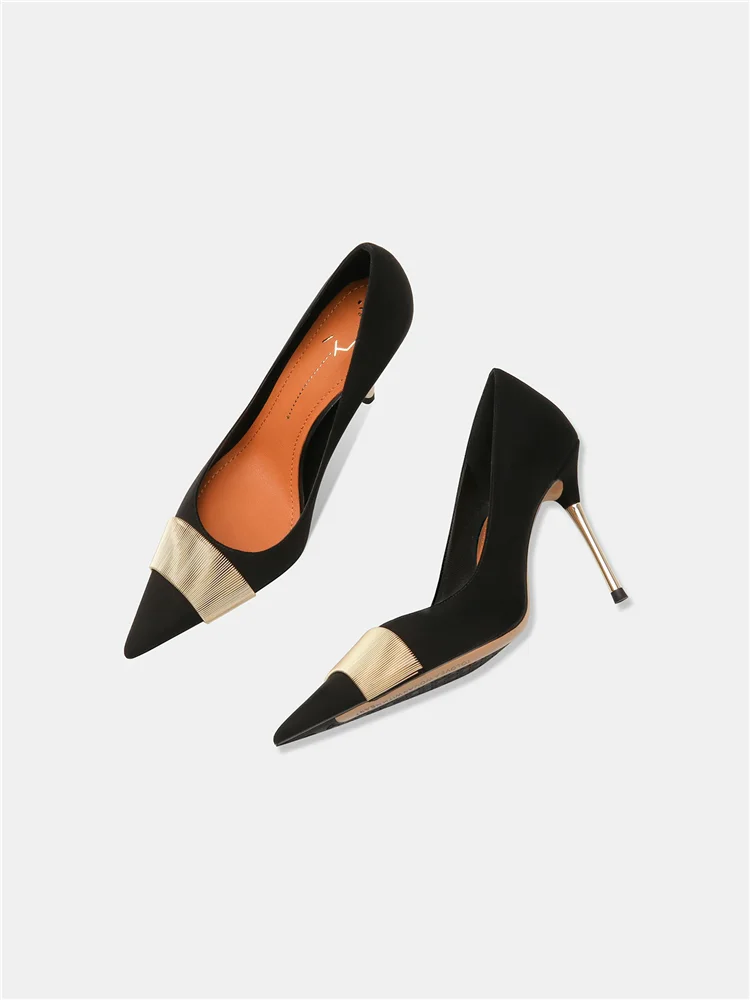 Autumn New Pointed Shallow Mouth Black Suede Single Shoes for Banquet Dress Small Size Stiletto High Heels Women's Shoes