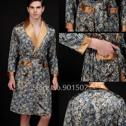 Men's Bathrobe Satin Nightwear Loose Homewear Lapel Kimono Bathgown Summer New Home Clothes Ice Silk Intimate Lingerie Nightgown