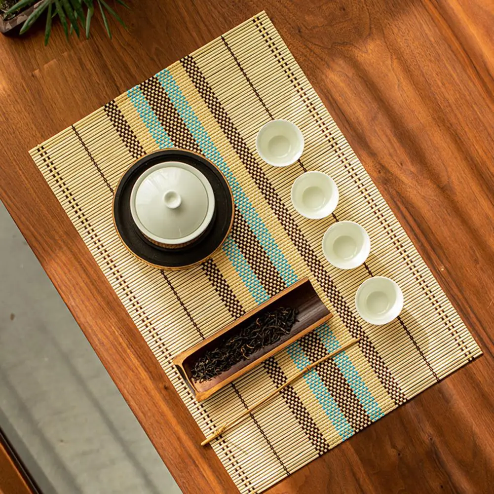 Bamboo Placemat  Table Decorative Bamboo Coaster Heat Resistant Table Mat Anti-Skidding Washable Kitchen Dining Place Mats