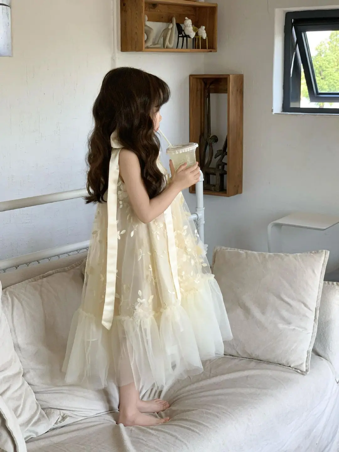 2026 Summer New Girls Three Dimensional Flower Splicing Mesh Lace Dress Korean Butterfly Knot Sleeveless Princess Dress