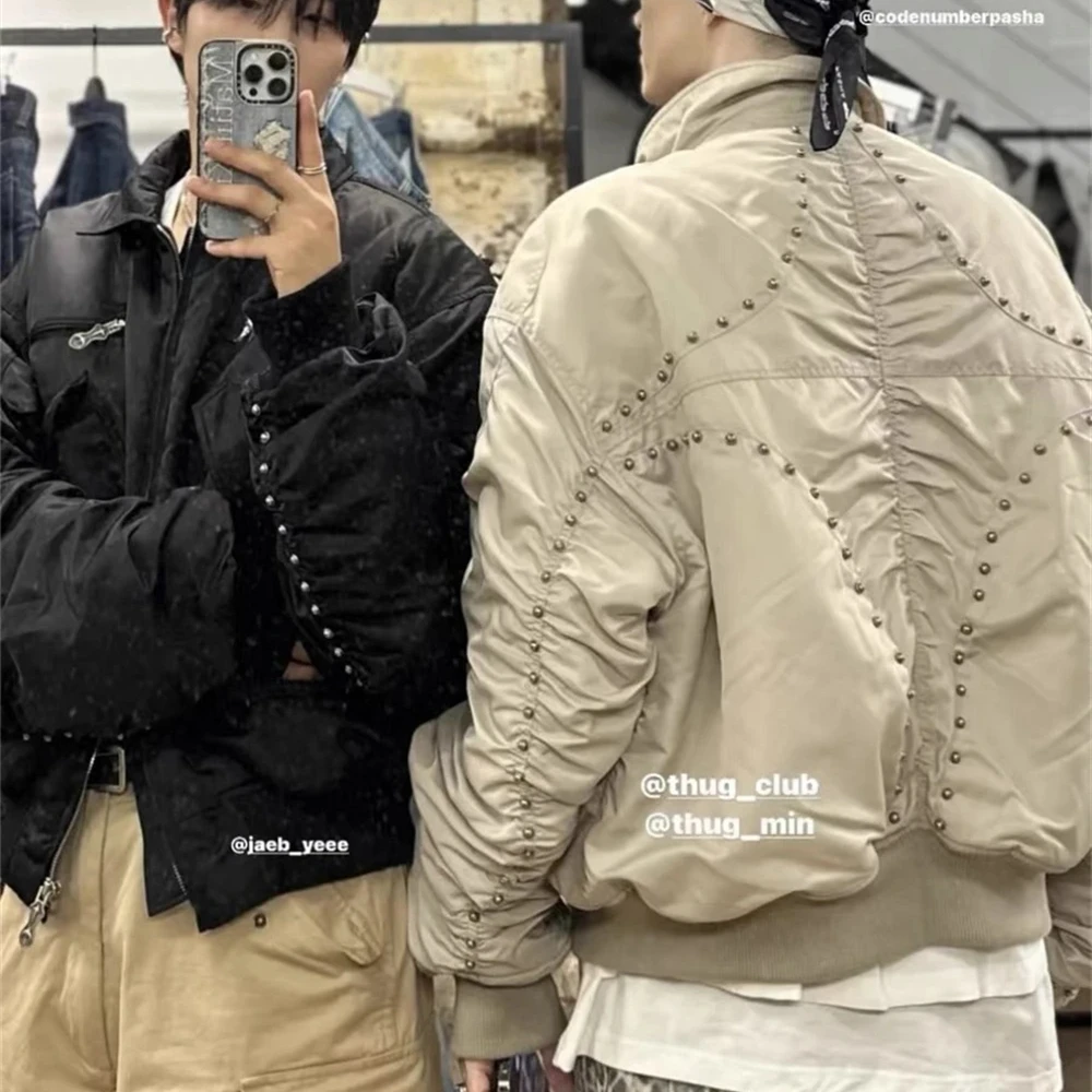 

2025fw Thug Club Star Moon Willow Nail Metal Zipper Bomber Flight Jacket Men Women Coats