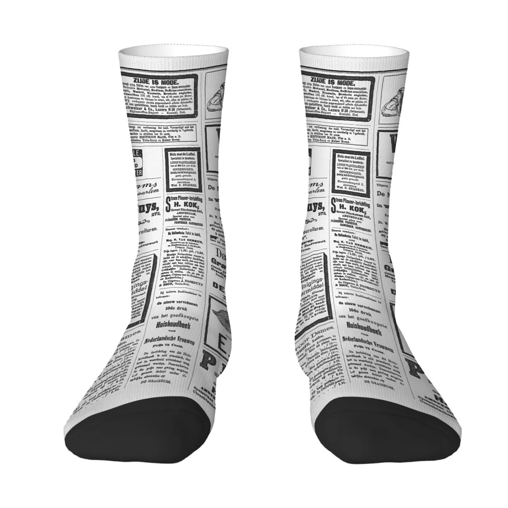 

Retro Newspaper Print Men's Mid-calf Socks Artistic and Unique Retro Fashion Socks Funny Novel and Breathable Comfortable Socks