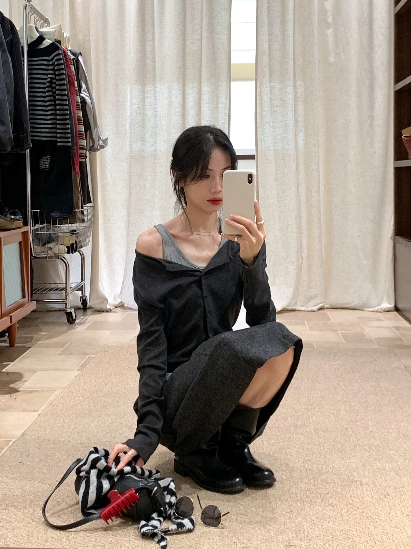 

BRIVIN Корейская футболка с глубоким ушком и длинным светом, женская повседневная облегающая футболка с открытым воротником, модный дизайн средней длины