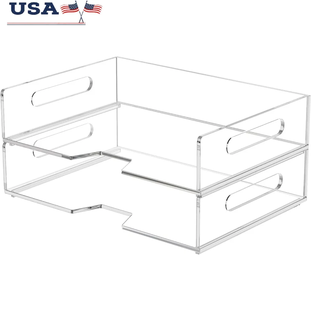 

Acrylic Paper Tray Organizer 2 Pack Stackable Desk Accessories Clear Letter Tray Durable Storage Office Home School