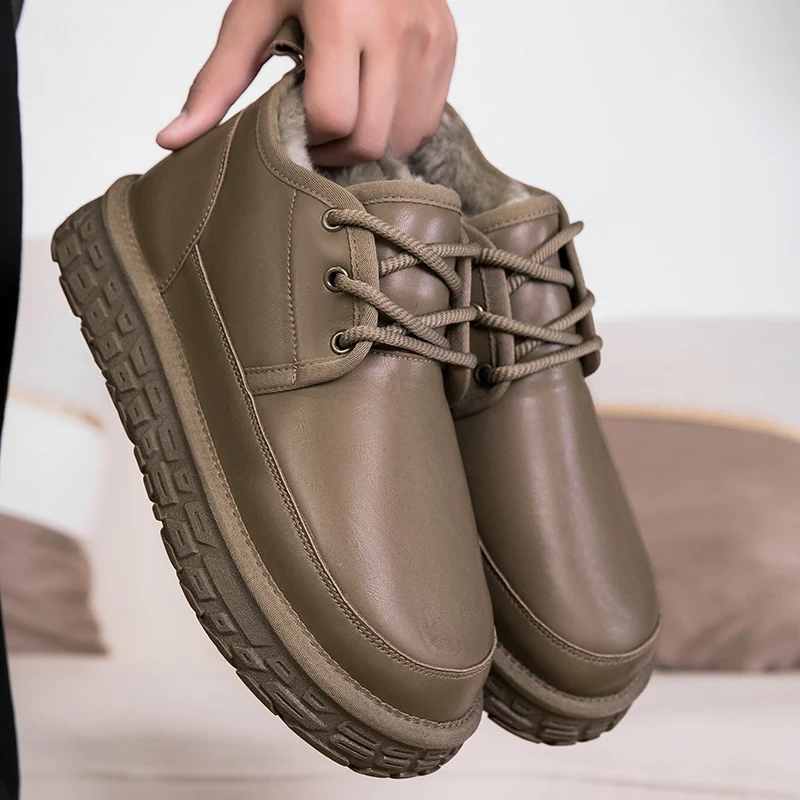 

2026 Winter Boots Men Genuine Leather Shoes Thick Sole Warm Plush Cow Leather Male Snow Boots Fashion Mens Ankle Botas