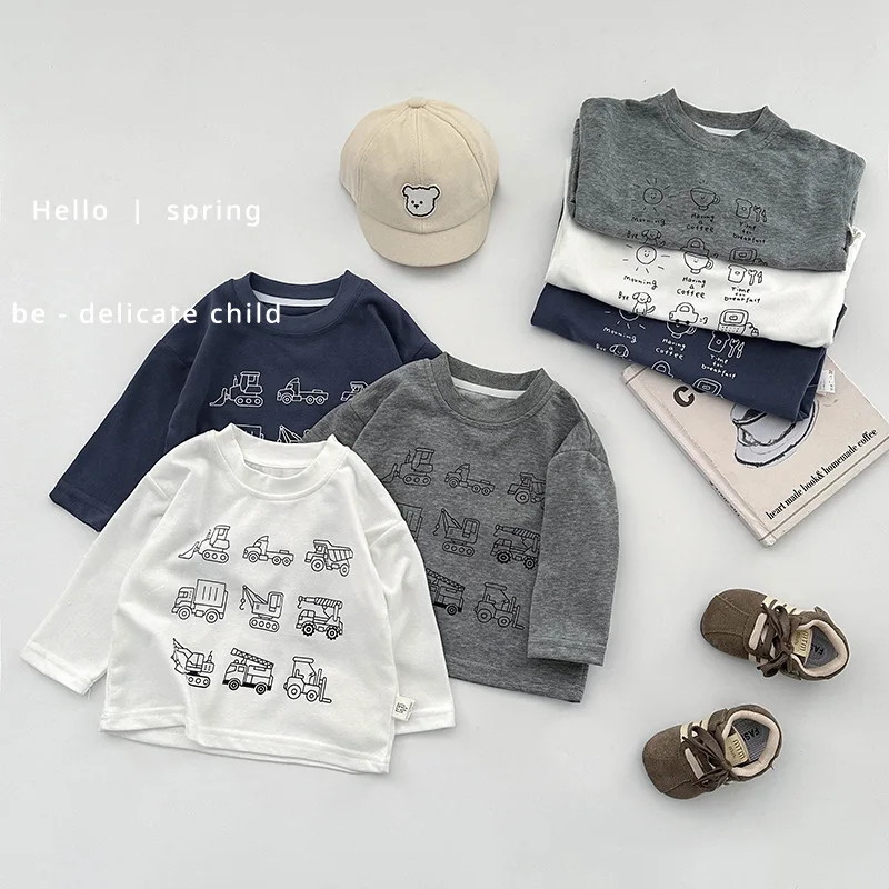 

2025 Autumn New Children Cartoon Print T Shirts Boys Girls Long Sleeve Casual Tops Baby Cotton Tee Toddler Kids Clothes