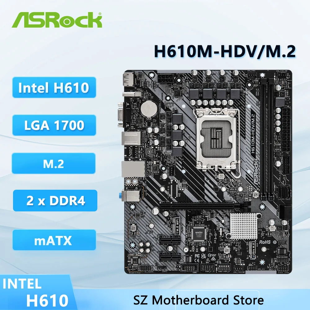 ASROCK H610M-HDV/M.2 Motherboard 2xDDR4 Intel H610 LGA1700 Micro ATX support i7-14700 14100 13700 13490 12900 cpu