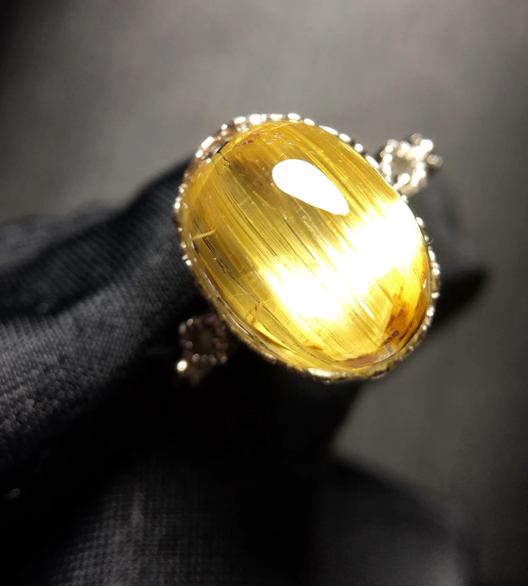 

Natural Gold Rutilated Quartz Adjustable Ring Oval 14*10.3mm Flower Women 925 Silver Yellow Rutilated Beads AAAAAA