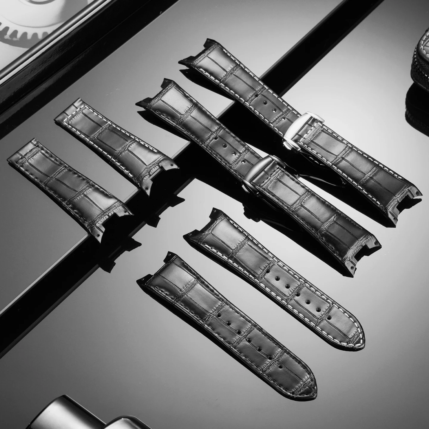 Black Notched leather watchband for RADO Emperor Star D-Star series metal interface watch strap Men's bracelet watch accessories