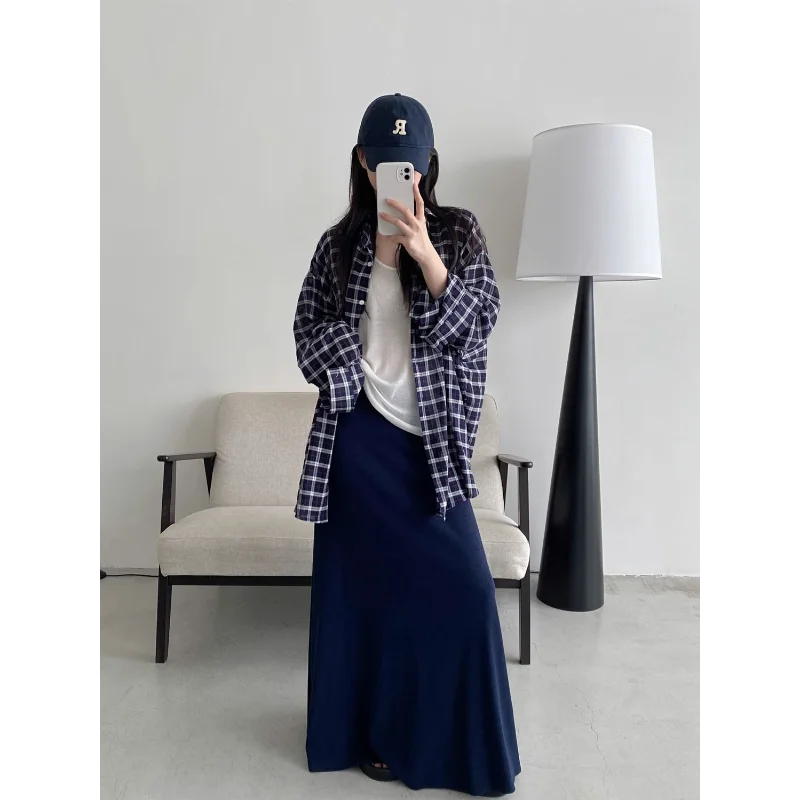 Women's Light Gray High Waist Maxi Skirt Side Split Flowy Casual Office Elegant Long Skirt