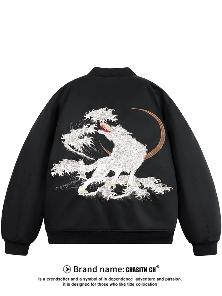 

Thiened Embroidered Cotton Jaet Men's Winter Faion Streetwear Loose Fit Retro Sle Couple's Coat Heavy Embroidery