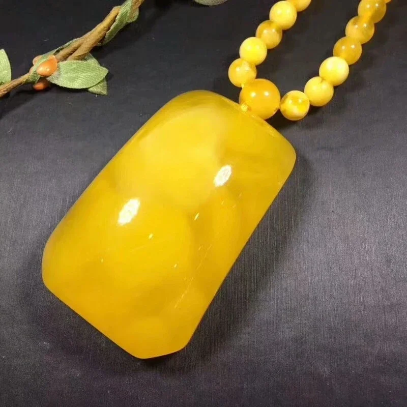 Natural Baltic Amber Pendant Necklace Women Sweater Chain Real Beeswax Rectangular Pendants Fashion Charm Jewellery Lucky Amulet