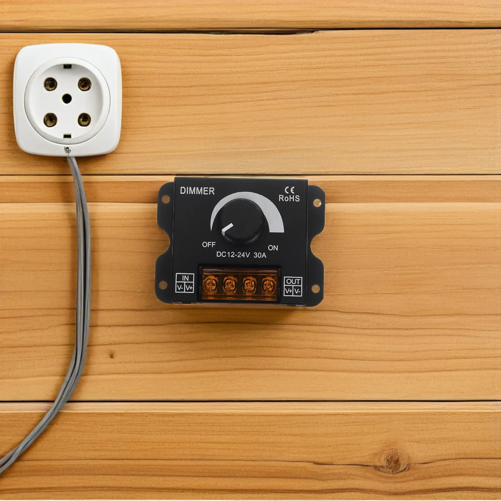 Compact LED Strip Dimming Controller 12V to 24V Dc Rotary Knob Adjustable Brightness Control for Tape Lights Indoor Outdoor Use