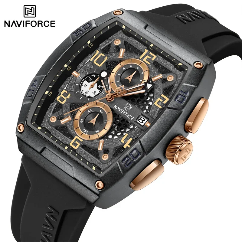 NAVIFORCE NF8052 Brand Men\'s Watch Fashion Silicone Band Quartz Wristwatch Waterproof Chronograph Luminous Clock