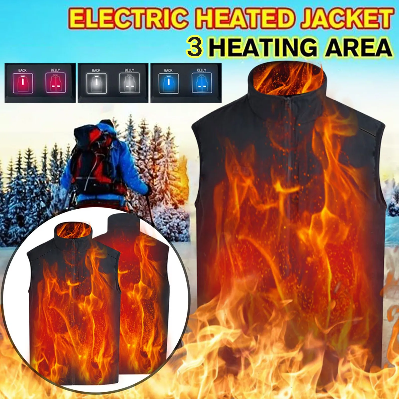 

Man Women Winter Warm Heating Vest USB Infrared Heated For Skiing Riding Climbing Sleeve Stand Collar Waistcoats Heated Jackets