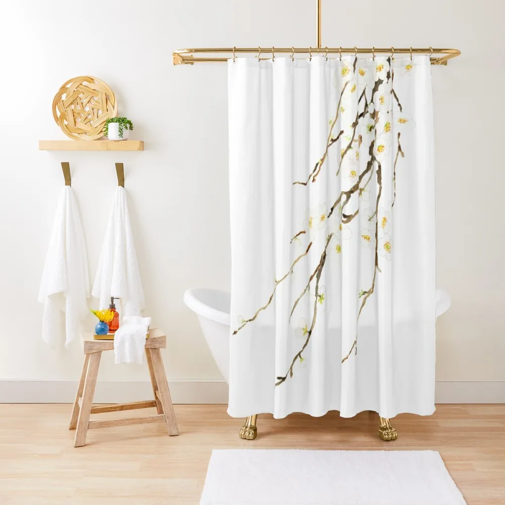 

white plum flowers blossom watercolor Shower Curtain For Bathrooms In The Bathroom Waterproof Shower And Anti-Mold Curtain