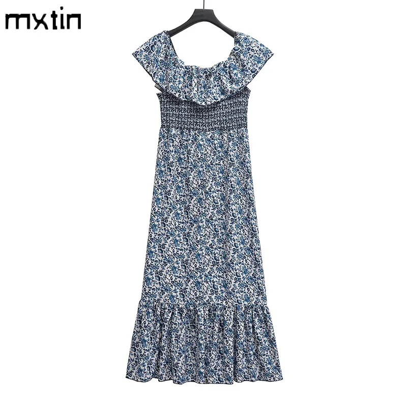 

Women's Summer Print Long Dress Vintage Fashion Spring Slash Neck Female Party Evening Elegant and Pretty Women's Dresses 2024