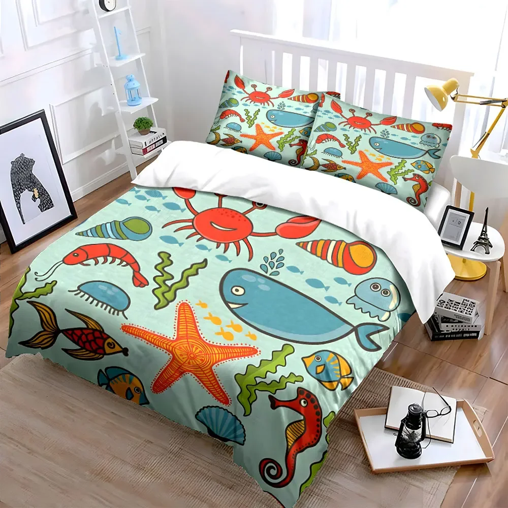 Ocean-Themed Decorative Set Multiple sizes kid's and adults' bedroom Exquisite 3PC bedding set, gift