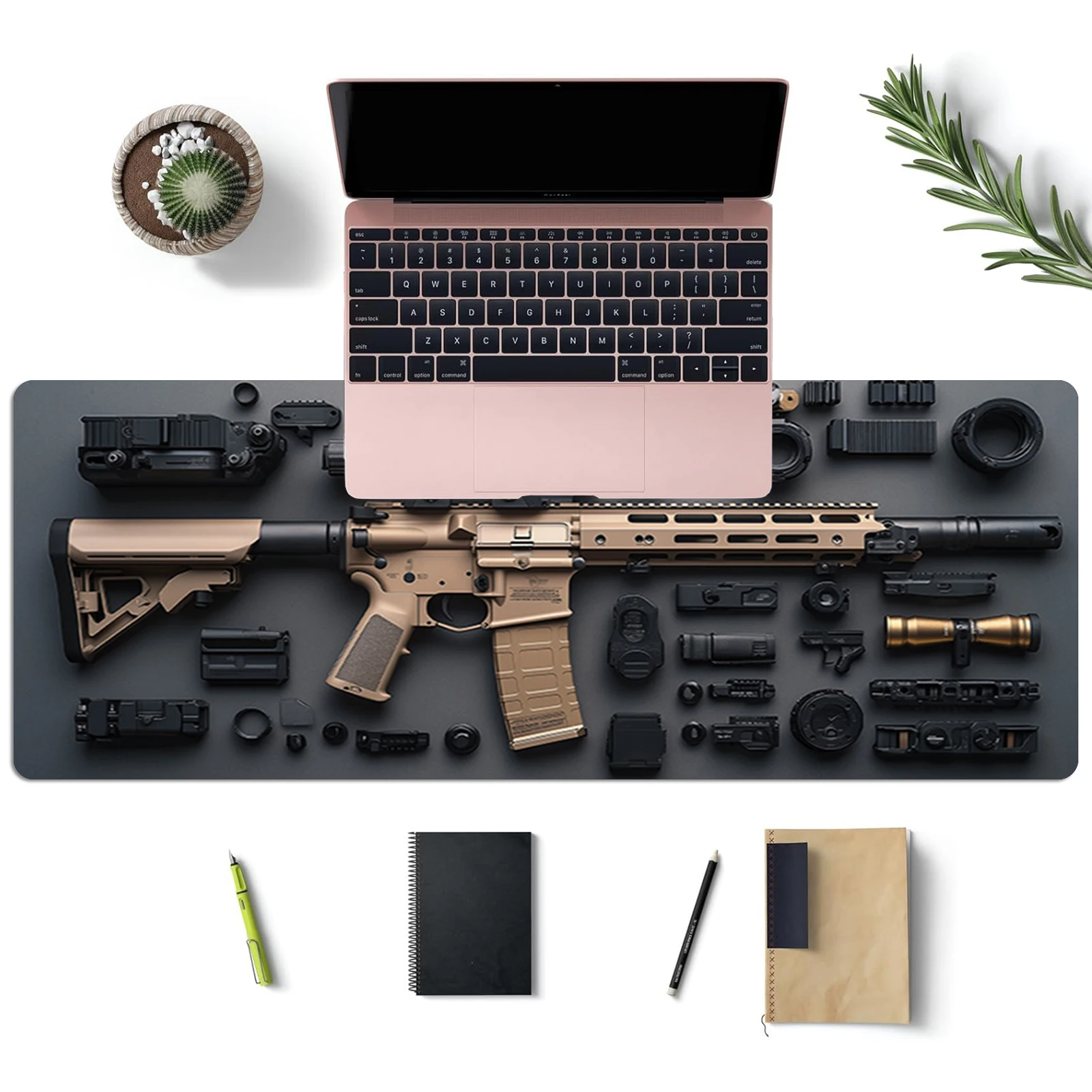 Super Cool Gun Model Keyboard Mouse Pad Desk Mat, 3D Gaming Mouse Pad, Gift Mouse Pad with Non-Slip Rubber Base Stitched Edges
