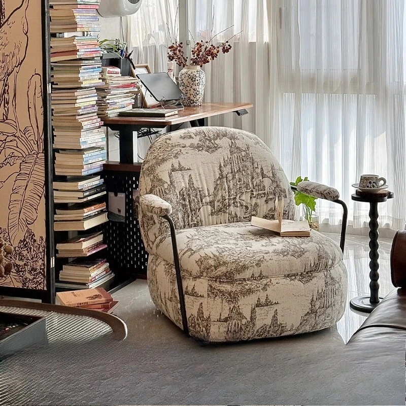 

Cotton and linen single chair household living room Italian simple sofa chair balcony leisure chair bedroom creative single sofa