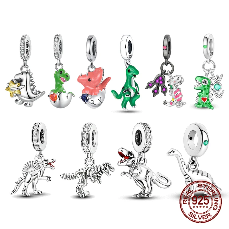 

Dinosaur Series Original 925 Sterling Silver Charm Bead CZ Zircon Stegosaurus Pendant Gift Fit Bracelet Jewelry DIY Marking