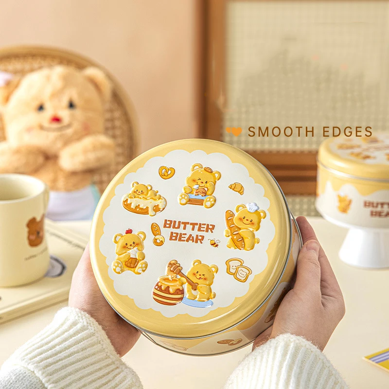 

Cartoon Cake Party Pattern Storage Tin Box for Candy Wedding Gift Box Round Empty Metal Cookie Organizer Container Home Decor
